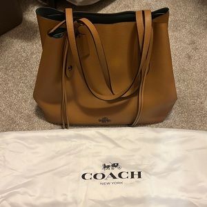 Coach Tan Tote, Aqua Blue Lining